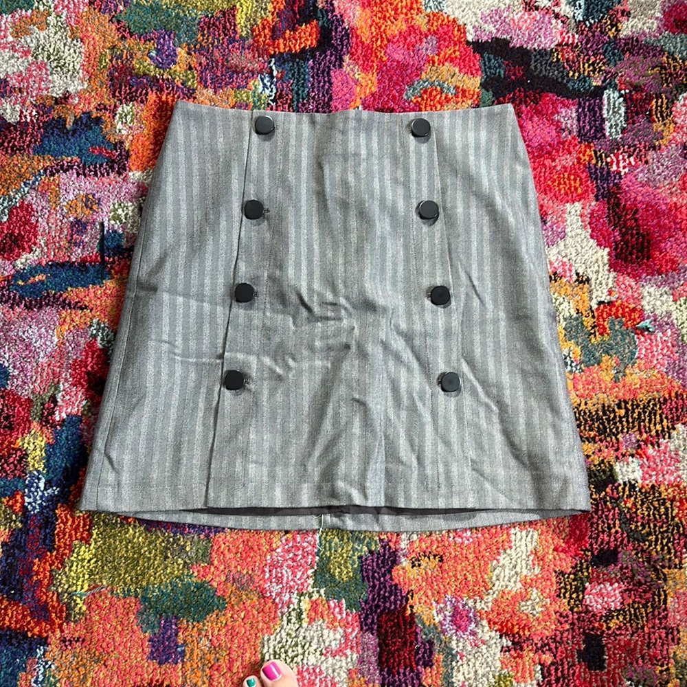 Pinstripe mini pencil skirt.
